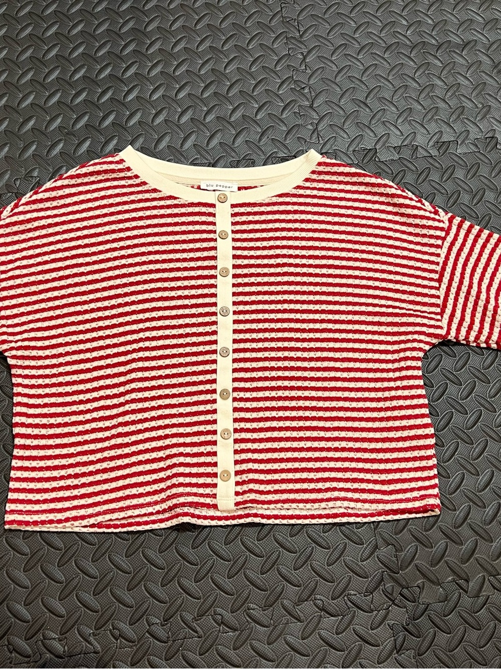 Blu Pepper Red & Cream Striped Button-Front Kids Shirt